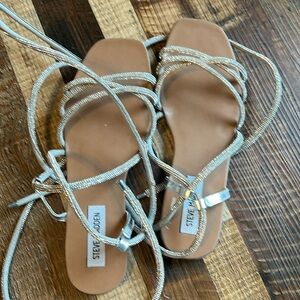 Girls lace up dress shoes. Silver